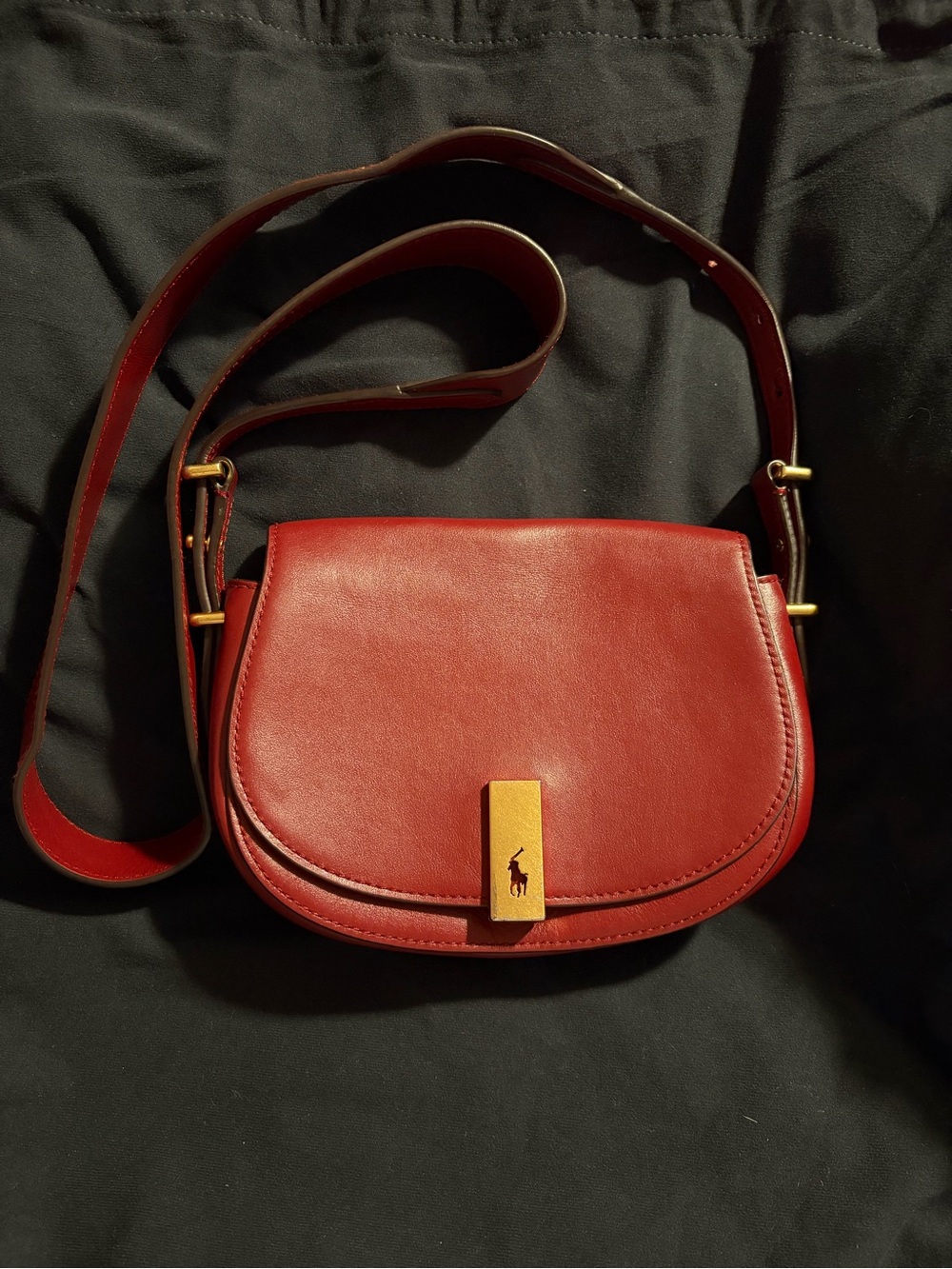 Ralph Lauren Red Leather Saddle Crossbody Bag - Picture 2 of 6